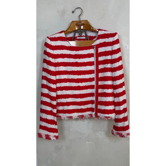 Alice + Olivia Stanton Stripe Tweed Jacket  Luxe Designer Statement Blazer Sz L - Picture 4 of 7